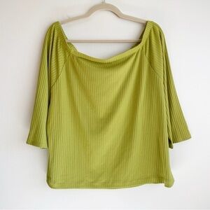 2X Soft Surroundings lime green off shoulder blouse ribbed Top blouse 3/4 sleeve